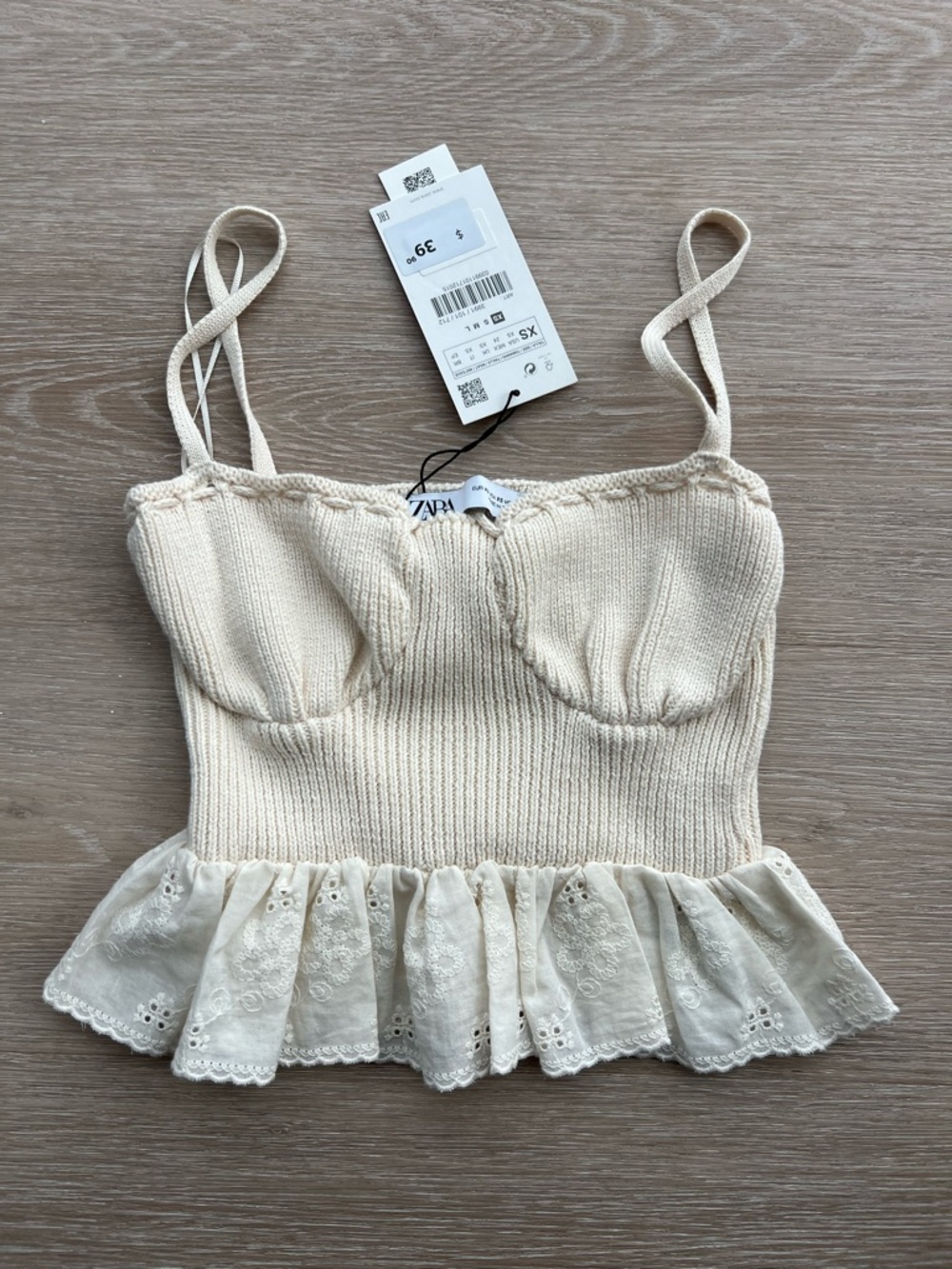 Ivory Knit Lace-Trim Summer Beach Coachella Festival Chic Women’s XS Peplum Cami